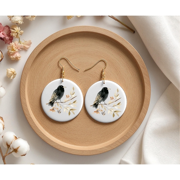 Elegant Bird Design Earrings Crow Halloween Design Jewelry - Picture 2 of 2